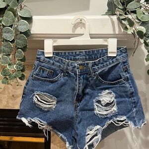Distressed Blue Denim Shorts